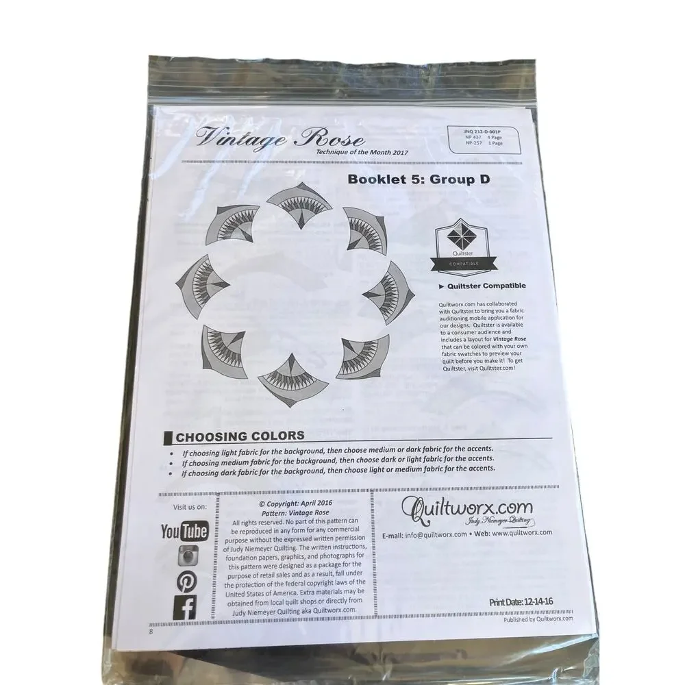 Quiltworx‎ Vintage Rose Technique of the Month Booklet 5 Group D Pattern